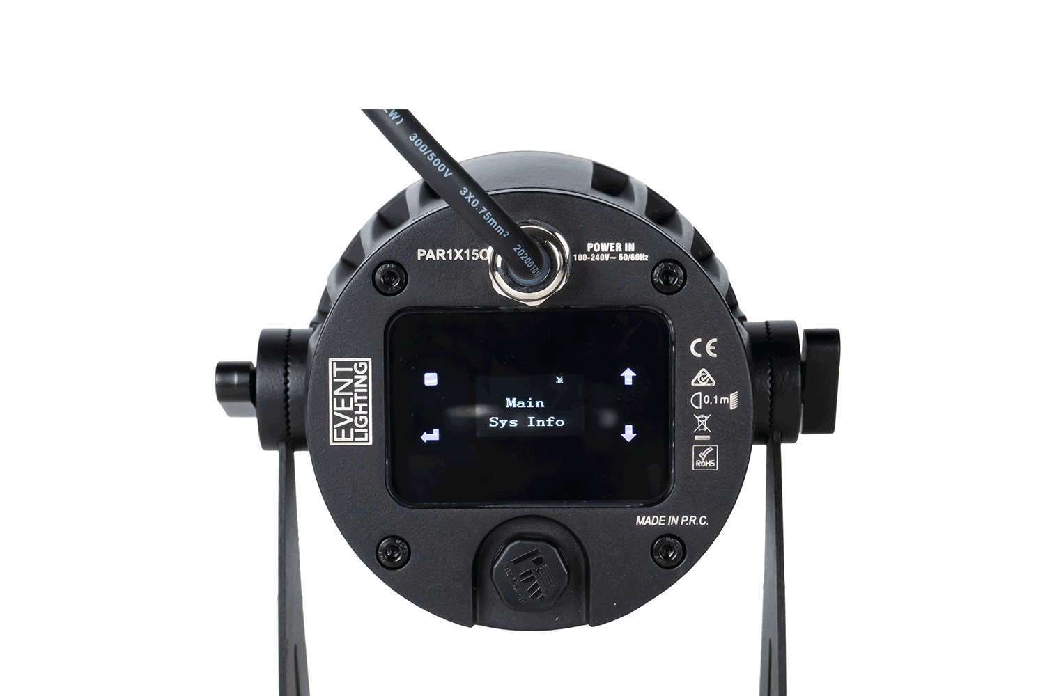 Event Lighting PAR1X15O - Outdoor 1x 15W RGBW Pro PAR with Wireless DMX menu control functions Rear view