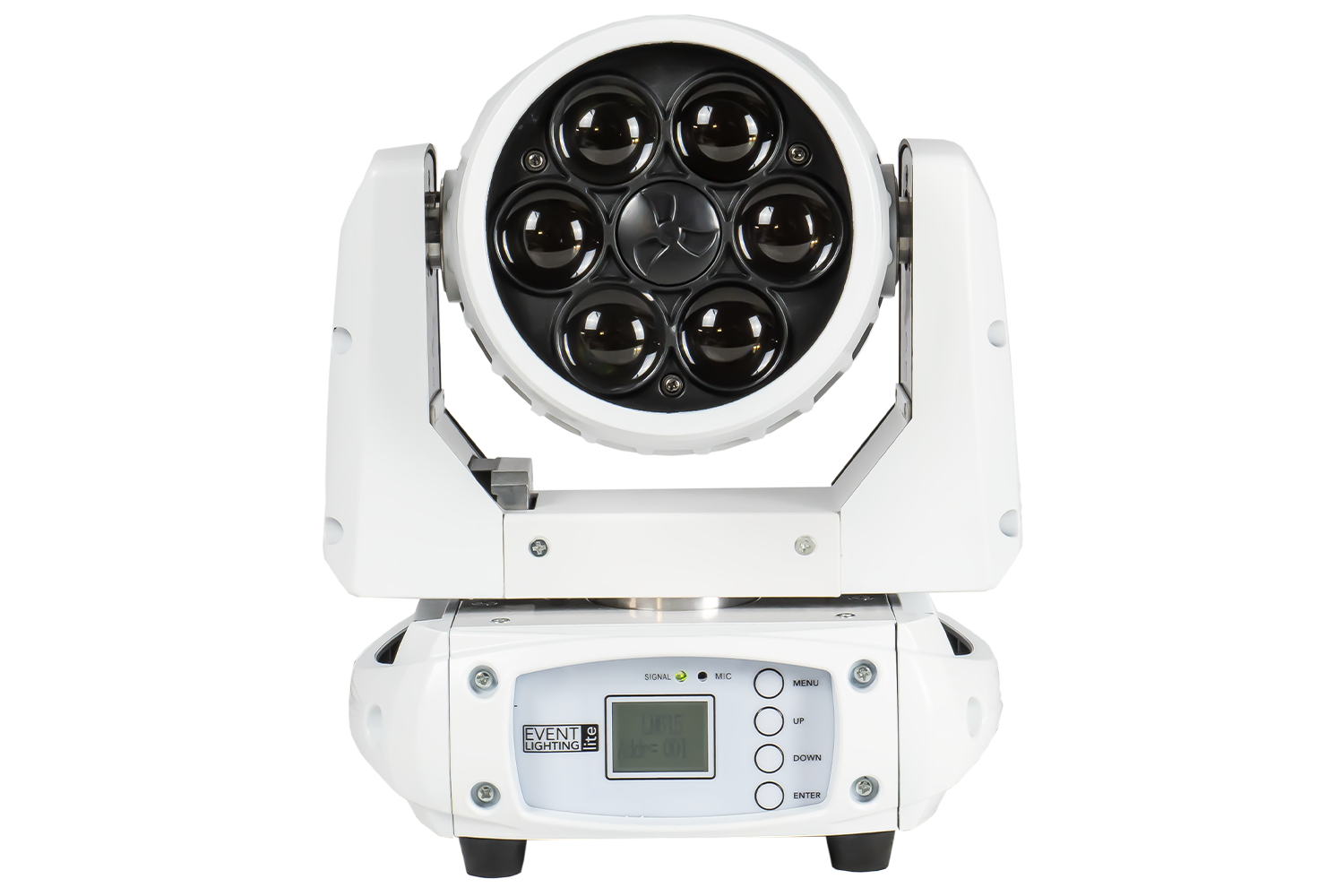 Event Lighting Lite LM6X15W 6x 15W LED RGBW Zoom Wash Moving Head (White Chassis)  front off  view