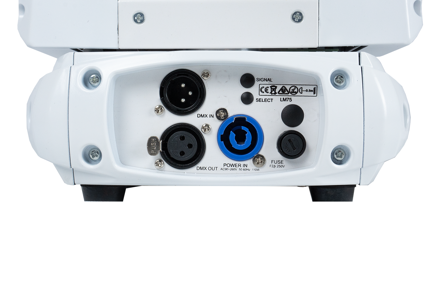 Event Lighting Lite LM75W LED Spot Moving Head (White Chassis) connectors view