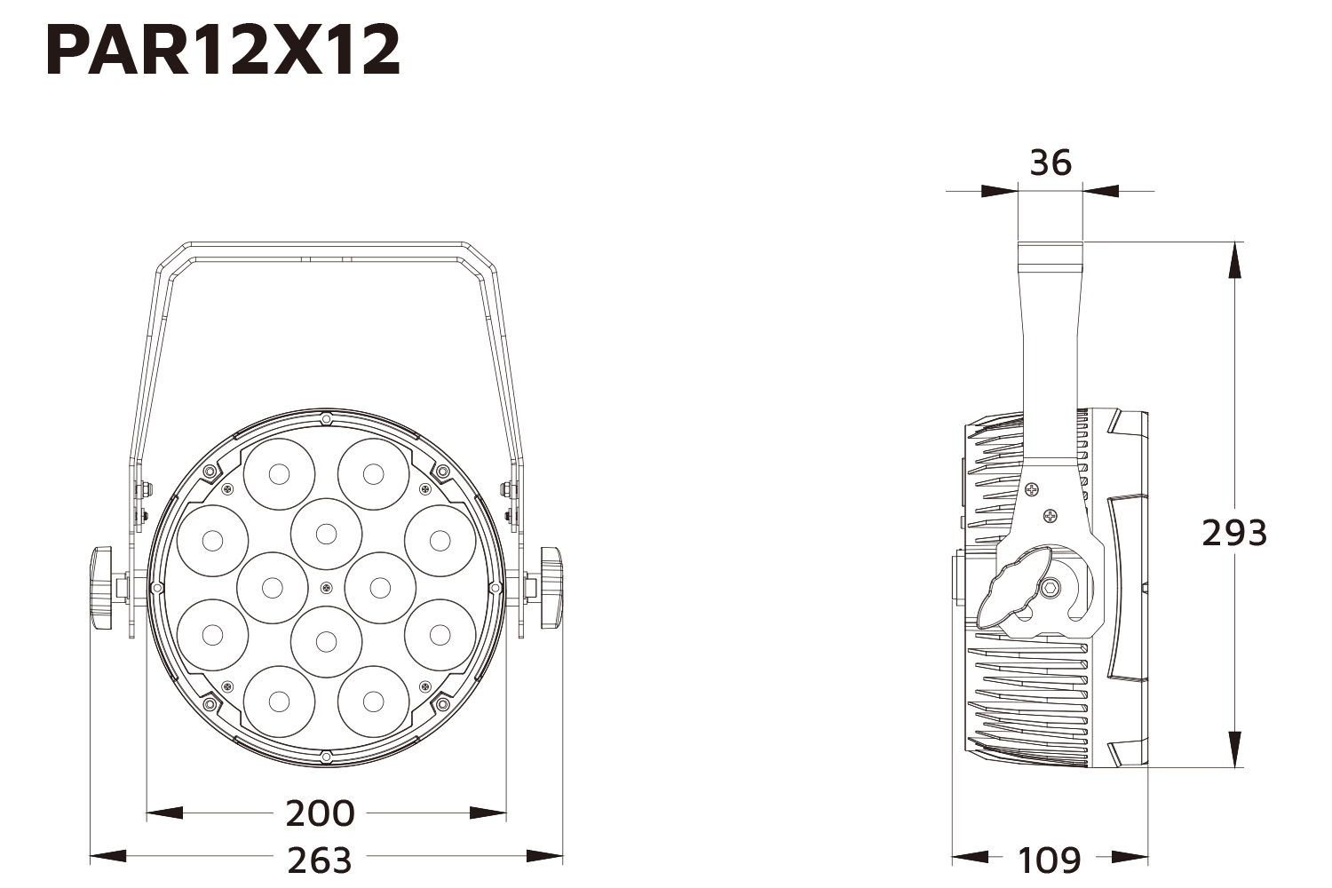 Event Lighting PAR12X12W parcan line drawing