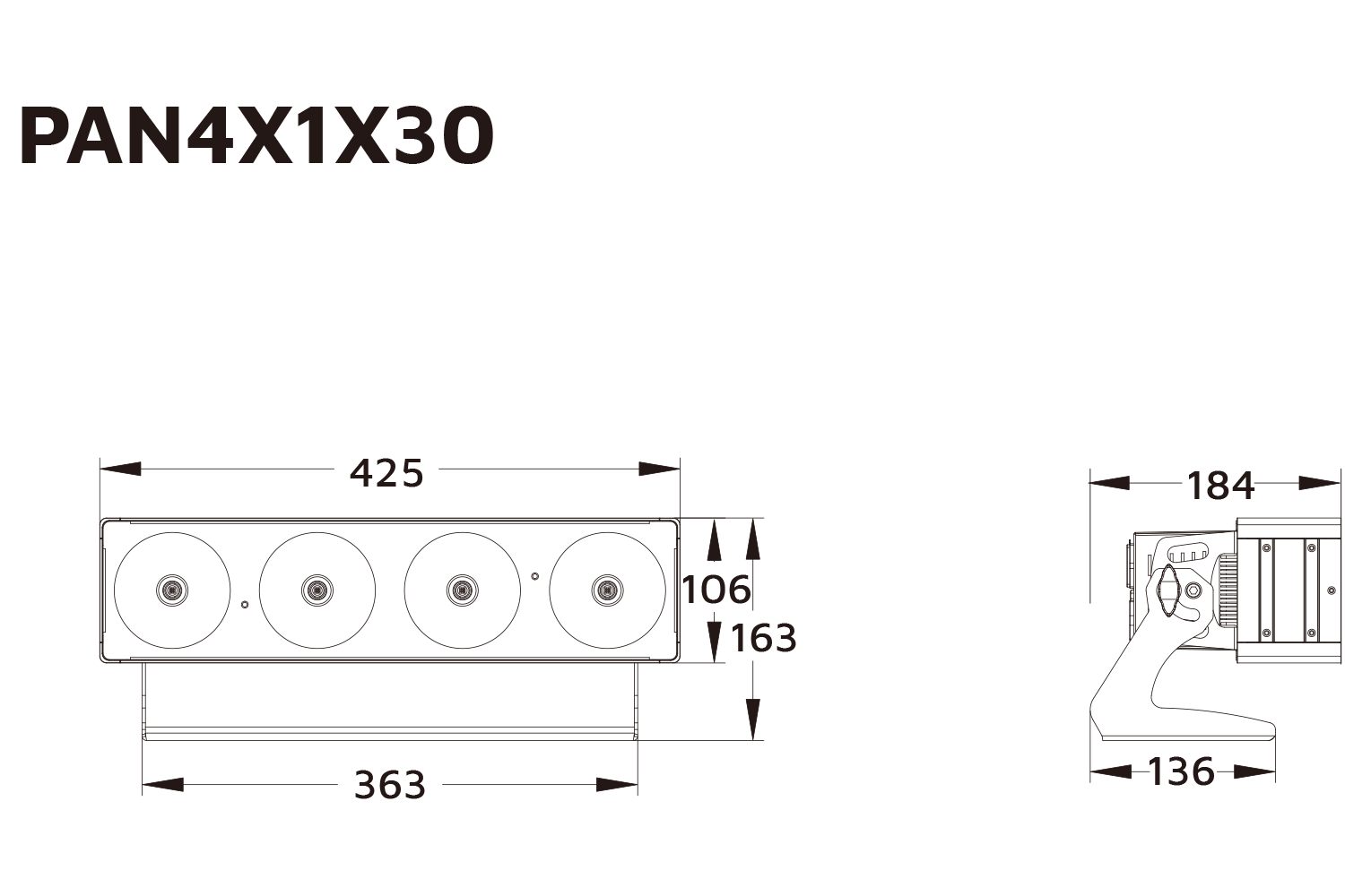 Event Lighting PAN4X1X30 pixel control bar, line drawing