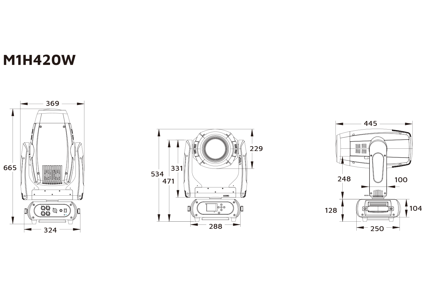 Event Lighting M1H420W hybrid moving head line drawing