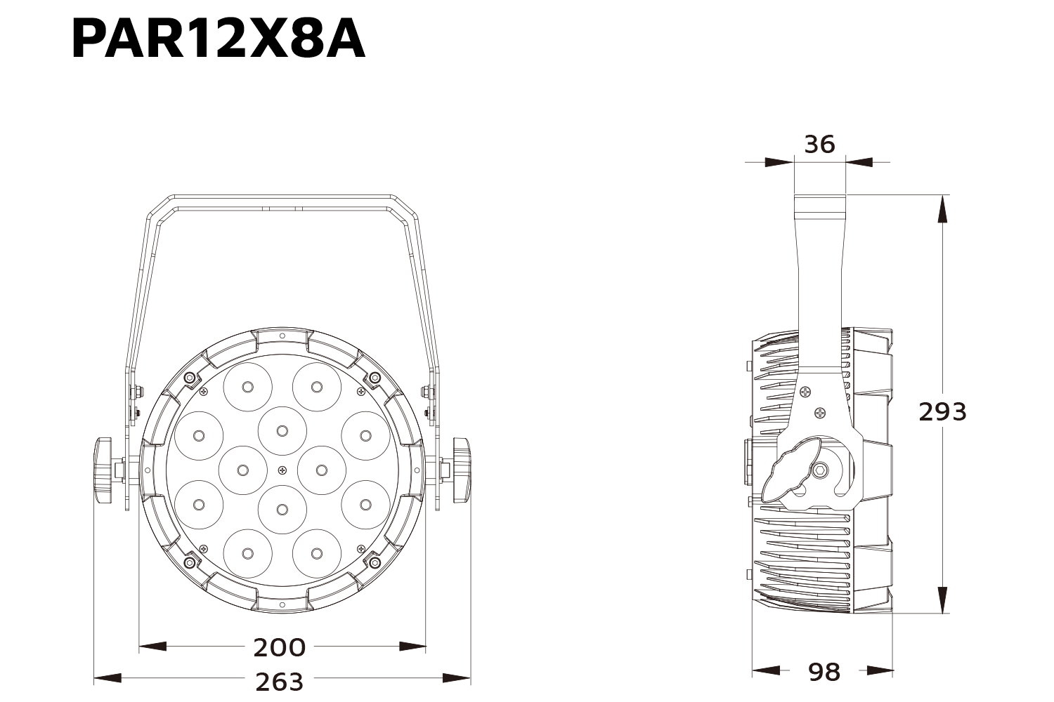 Event Lighting PAR12X8A parcan line drawing