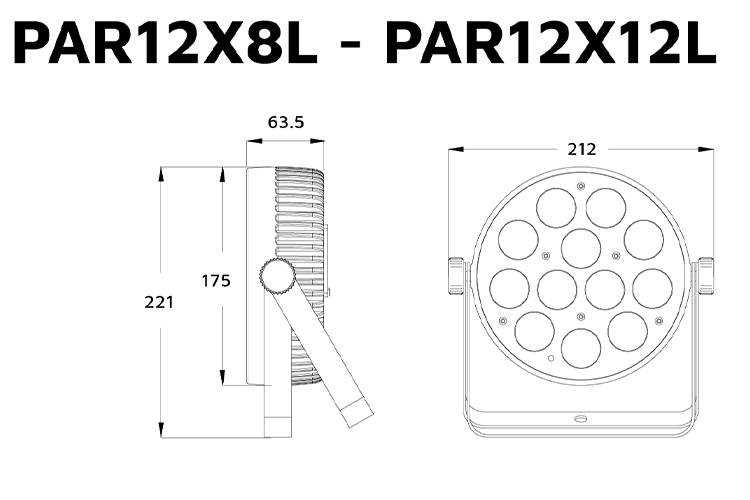 Event Lighting Lite Parcan PAR12X12L Line Drawing