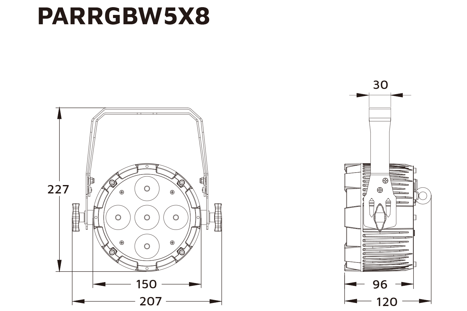 Event Lighting PARRGBW12X8 parcan line drawing
