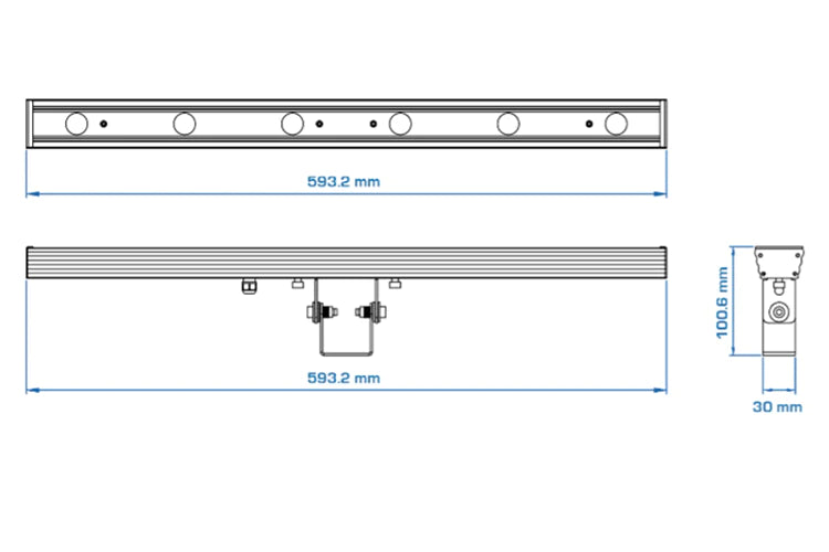 DarkFX Antari Strip510 - 6 x 1.9W UV LED Strip dimensions 